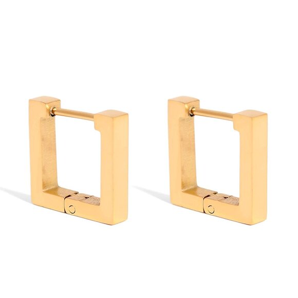 Jewelry - 18K Gold Square Huggie Hoop Earrings – Water & Tarnish-Resistant & Hypoallergeni
